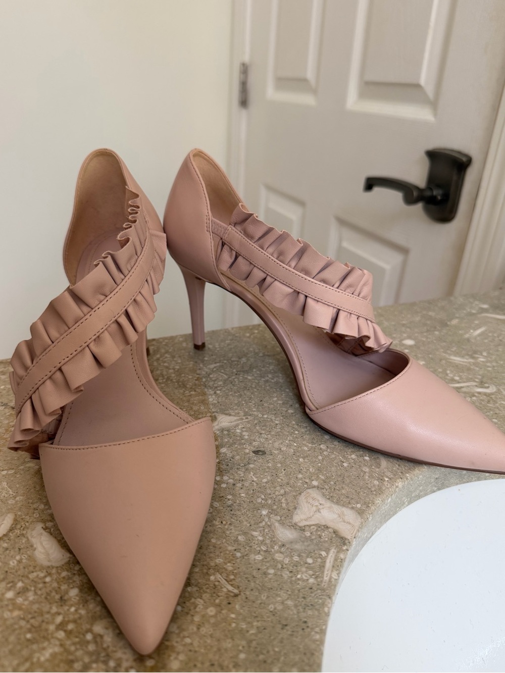 Michael Kors Blush Pink Ruffle Strap Pointed-Toe Heels